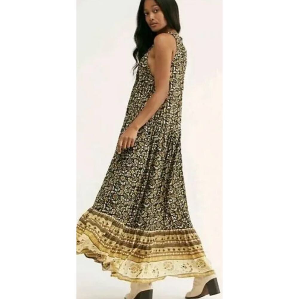 Spell x Free People Dahlia Delirium Black Gold Metallic Maxi Dress Small - Picture 4 of 4